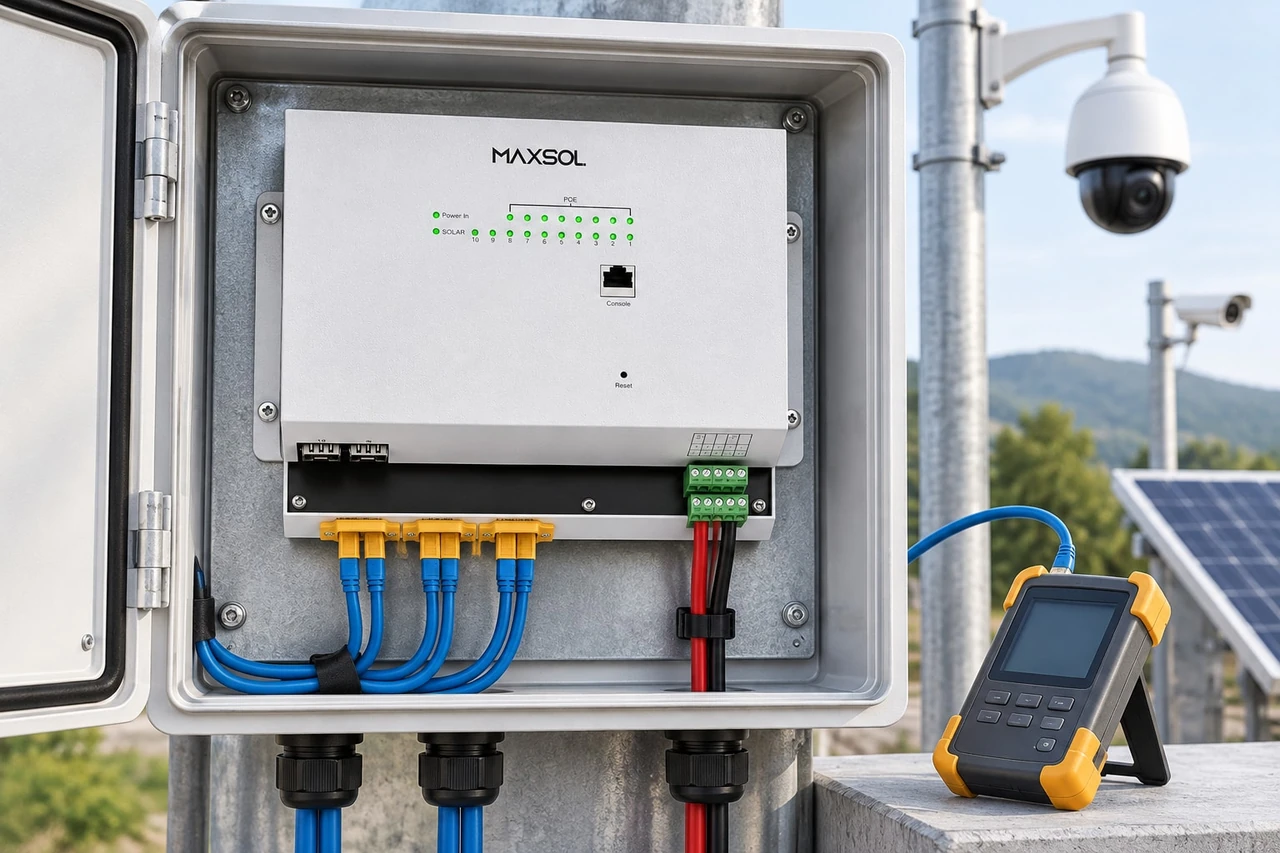 Maxsol IOT2802SFG-S managed solar industrial PoE switch product view