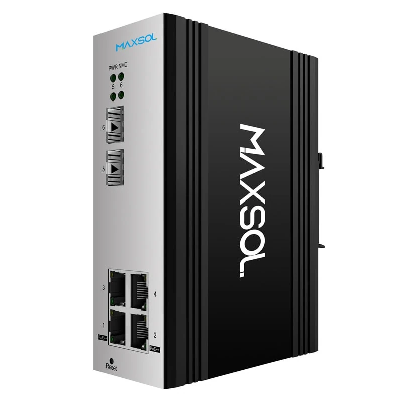 Maxsol PS2402SFG-I-BT switch with four Gigabit PoE ports and two SFP ports